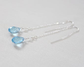 Aquamarin Swarovski Sterling Silber Threader Ohrringe: Brautjungfer Schmuck