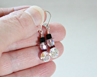 Swarovski Crystal Snowman Earrings: Sterling Silver Holiday Jewelry, Winter Jewelry Gift