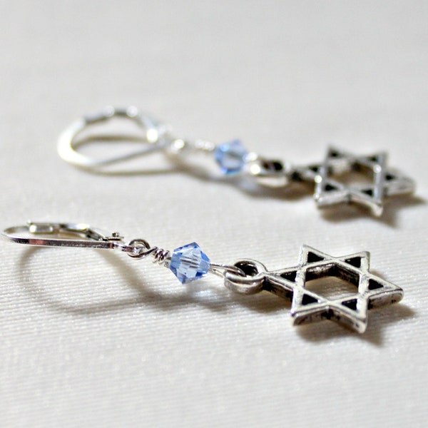 Star of David Dangle Earrings Silver, Hanukkah Gift For Girl, Chanukah Gift, December Birthstone, Jewish Jewelry, Gift For Bat Mitzvah