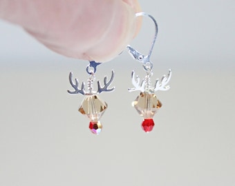Swarovski Reindeer Earrings, Christmas Gift For Girls,Christmas Gifts For Coworkers,Stocking Stuffers,Unique Gifts Under 30,Crystal Reindeer