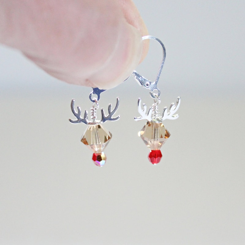 Cute Silver Mini Reindeer Christmas Earrings Set