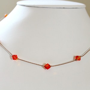 Feuer Orange Halskette, Orange Swarovski Kristalle, Halloween Halskette, leicht, Seide geschnürt Halskette, Orange Brautjungfer Kleid, Orange Schmuck