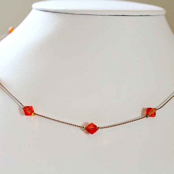 Fire Orange Necklace, Orange Swarovski Crystals, Halloween Necklace,Lightweight, Silk Corded Necklace,Orange Bridesmaid Dress,Orange Jewelry