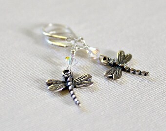 Sterling Silver Dragonfly Earrings with Swarovski Crystals