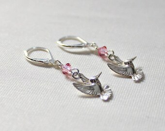Sterling Silver Hummingbird Earrings with Swarovski Crystals