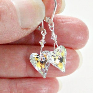 Clear Crystal Heart Earrings, April Birthday Gift, Valentine Gift From Husband, April Birthstone Earrings, 15th Anniversary Gift For Wife