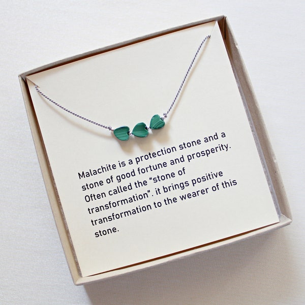 Genuine Malachite Necklace, Valentine Gift For Sister, Three Heart Necklace, 8th Grade Graduation, Galentines Present,Green Gemstone Jewelry