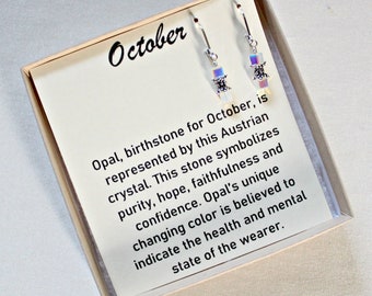 Oktober Geburtsstein Ohrringe, Swarovski Opal Kristall, Sterling Silber