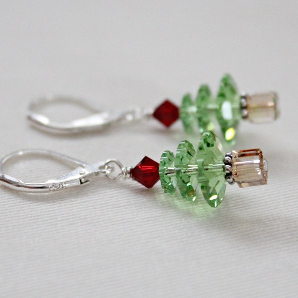 Christmas Jewelry For Women, Light Green Crystal Christmas Tree, Swarovski Christmas Tree Earrings, Christmas Gift For Friend, Coworker Gift