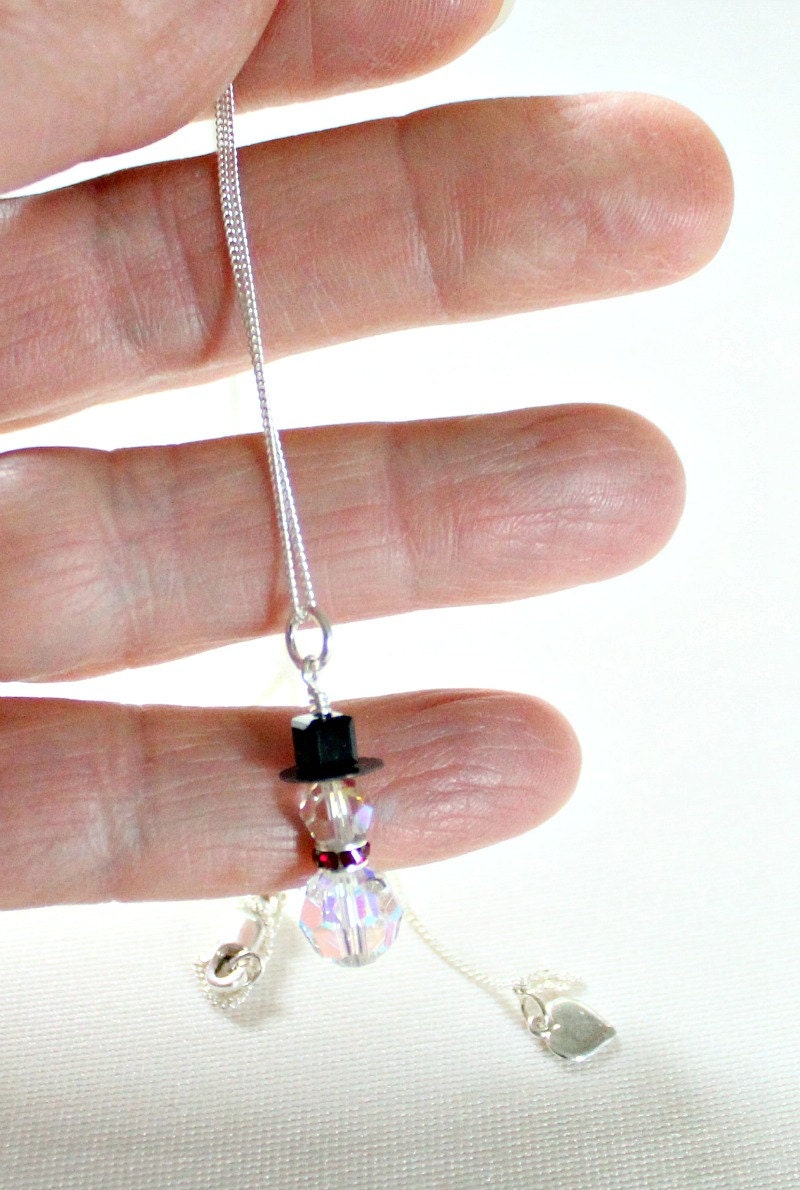 Swarovski Snowman Necklace Christmas Necklace Stocking Stuffer For Her Snowman Pendant Crystal Snowman Christmas Gift For Friends