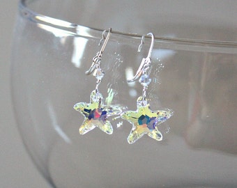 Clear Swarovski Starfish Earrings, 40th Birthday For Friend, Beach Wedding Jewelry,Starfish Themed Wedding Jewelry,50th Birthday Best Friend