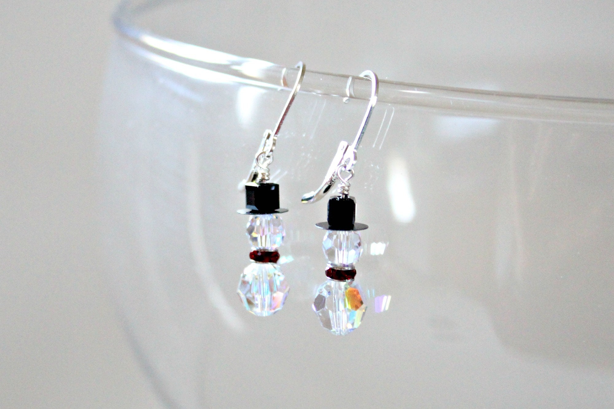 Christmas earrings, Snowman earrings, Swarovski crystal earrings, Sterling  plated earrings · NY6 Design