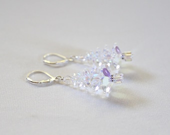 Large Swarovski Crystal Christmas Tree Earrings: Sterling Silver Holiday Jewelry, Clear Crystal AB