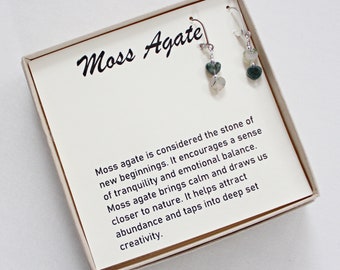 Moss Agate Sterling Silver Earrings, Moss Agate Jewelry, 8th Grade Graduation Gift For Girl, Heart Dangle, Teen Girl Earrings, Natural Stone