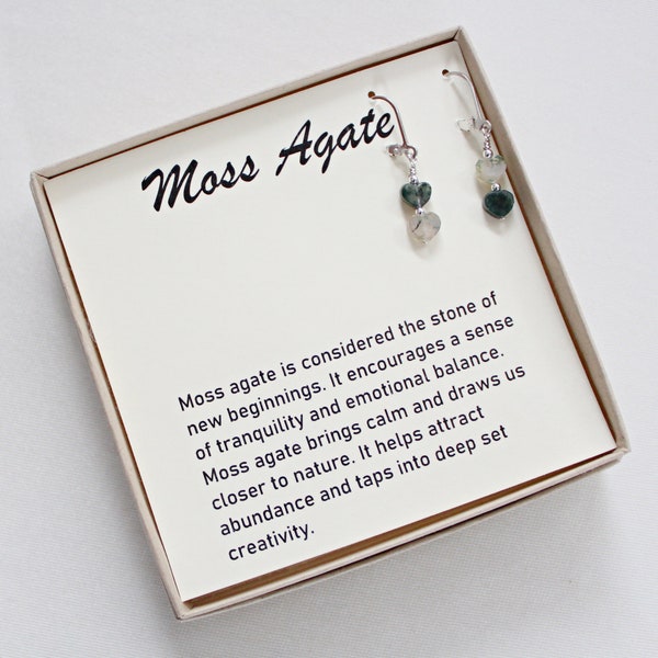 Moss Agate Sterling Silver Earrings, Mothers Day Gift, Moss Agate Jewelry, 8th Grade Graduation Gift For Girl, Heart Dangle, Natural Stone