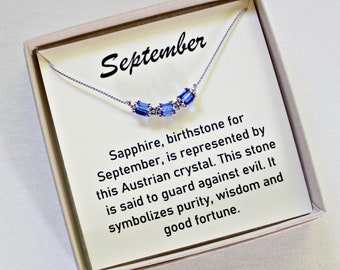 Joyas de plata con la piedra natal de septiembre, collar minimalista de zafiro para combinar con otras joyas.