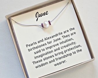 June Birthstone Necklace, Unique Gifts For Woman,Simple Pearl Necklace,Birthday Gift For Niece, Alexandrite, Gifts Under 20,Sons Girlfriend