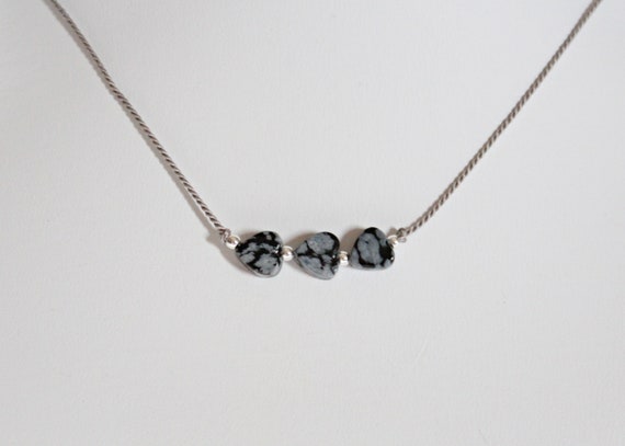 Collana In Argento Placcato Con Cuore Di Ossidiana A Fiocco Di Neve, 18 Pollici &ndash; Guarigione E Ansia
