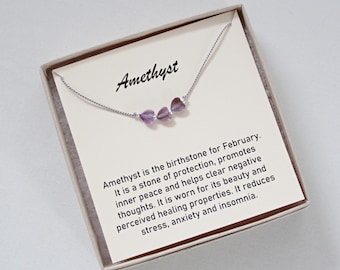 Amethyst Small Heart Pendant Necklace: February Birthstone Jewelry, Silk Cord