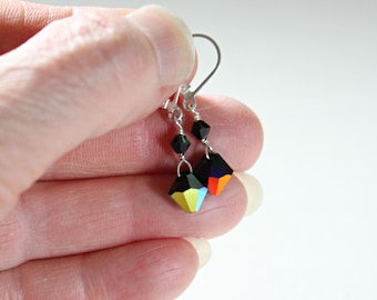 Irisierende Swarovski Kristall Ohrringe, 925 Sterling Silber Ohrhänger, Schwarz Schmuck, Jet AB