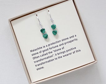 Boucles d'oreilles cœur en malachite : bijoux en argent sterling 925, pierre verte
