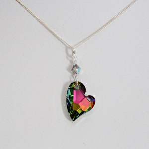 Rainbow Crystal Heart Pendant, Valentines Day Necklace, Color Changing, Vitrail Medium Swarovski, Sterling Silver, Iridescent Heart Necklace