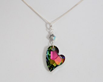 Regenbogen Kristall Herz Anhänger, Valentinstag Halskette, Farbwechsel, Vitrail Medium Swarovski, Sterling Silber, schillernde Herz Halskette