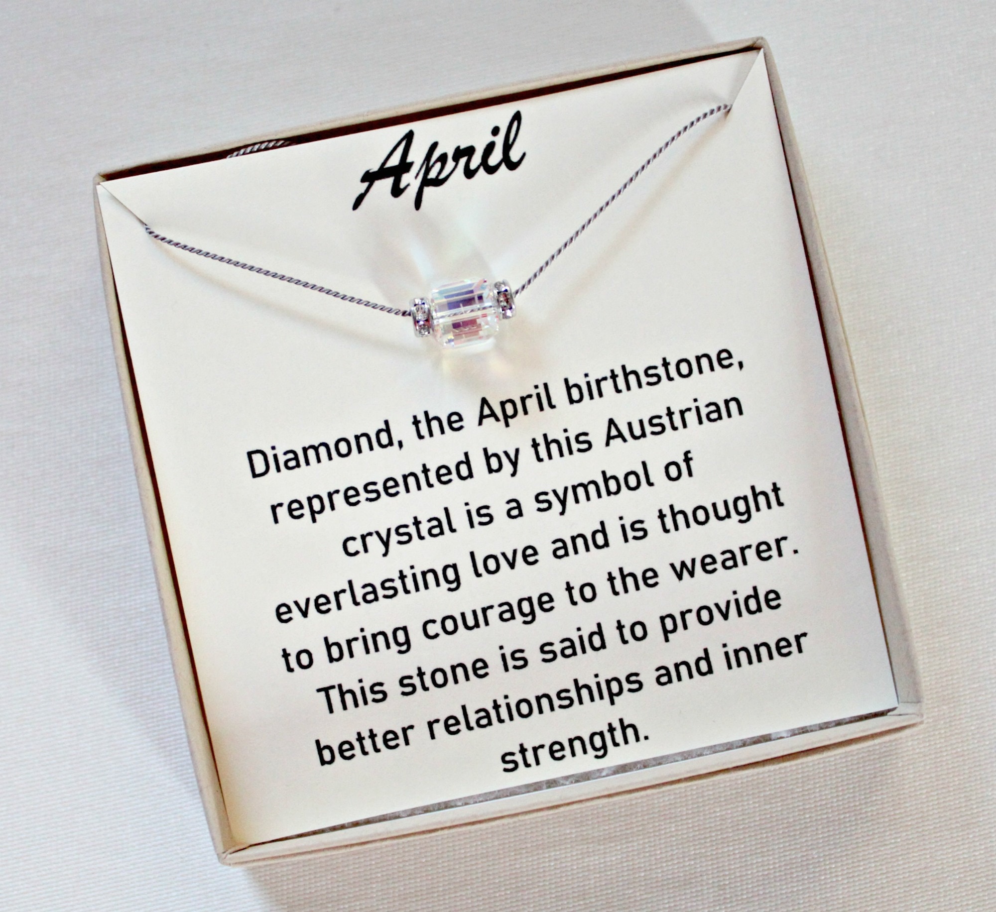 April Birthstone Necklace: Swarovski Crystal Cube, Sterling Silver…