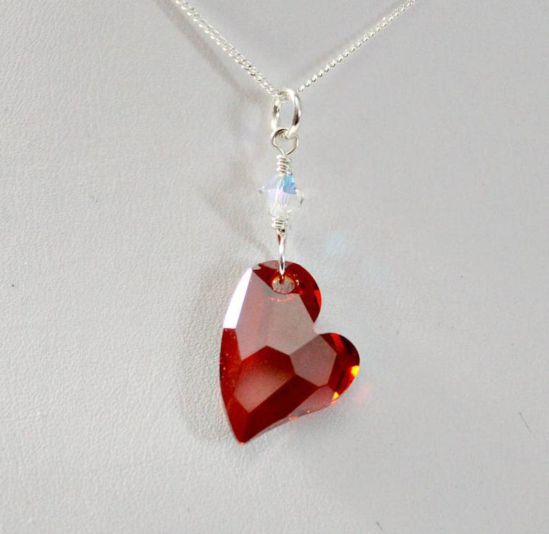 Red Crystal Heart Necklace Swarovski Heart Pendant Stocking Etsy