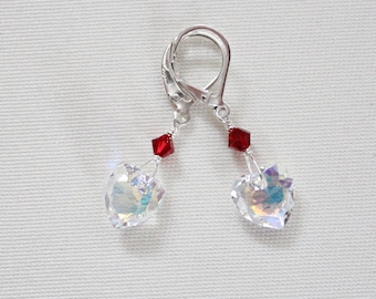 Orecchini a cuore Swarovski Clear Crystal AB: gioielli in argento sterling per San Valentino, chiusura a monachella Aurora Borealis