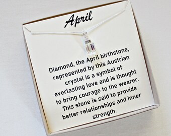 April Birthstone Necklace, Clear Crystal Cube, Unique Birthday Gift For Her,16th Birthday Gift For Daughter, April Birthday For Teen Girl