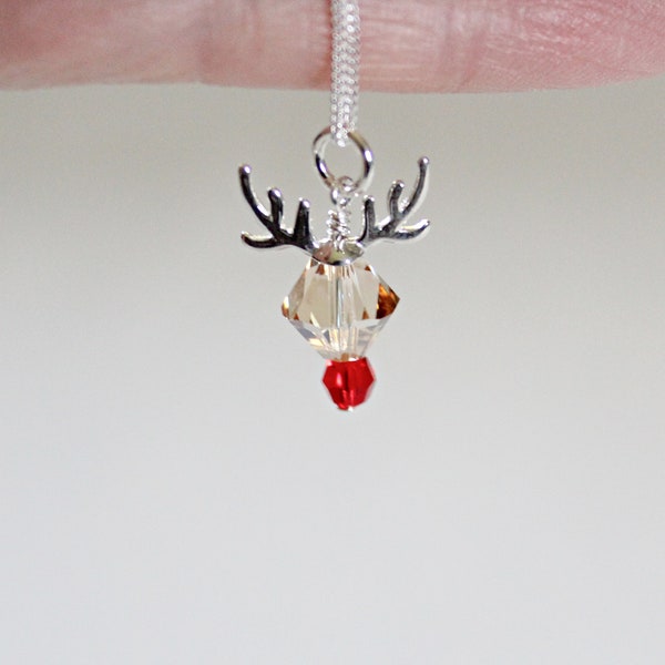 Crystal Reindeer Pendant Necklace, Christmas Jewelry For Women, Handmade, Teenage Girl Gifts, Coworker Gift, Stocking Stuffer,Christmas Gift