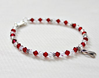 DVT Awareness Bracelet, Pulmonary Embolism, Sterling Silver Ribbon Jewelry, Head and Neck Cancer Awareness, Blood Clot Survivor Gift