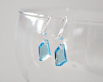 Swarovski Aquamarine Crystal Earrings: 925 Sterling Silver, March Birthstone