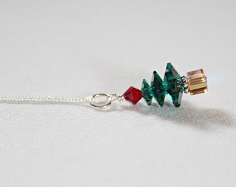 Christmas Jewelry, Christmas Gift For Coworkers, Stocking Stuffers For Women, Swarovski Dark Green Tree Pendant, Christmas Gift For Girl