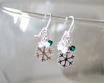 Christmas Snowflake Earrings For Women – Crystal Drop Dangle Earrings, Winter Holiday Party Jewelry, Stocking Stuffer Gift - View #3