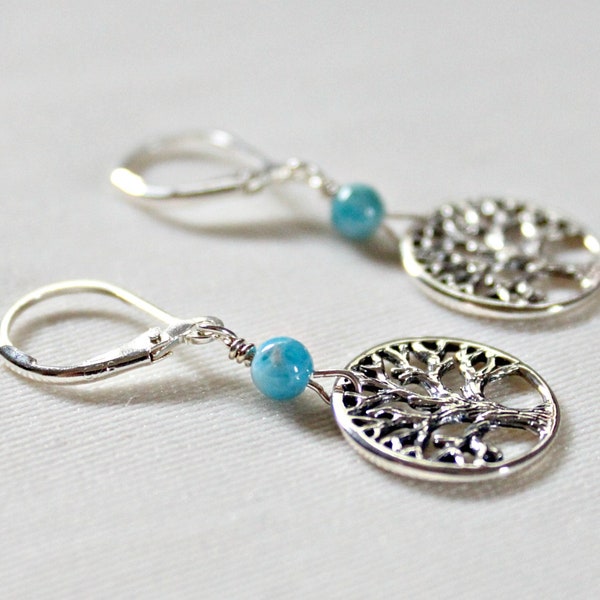 Tree of Life Sterling Silver Earrings, Mothers Day Gift For Daughter, Apatite Earrings, Daughter in Law Gift, 50th Birthday For Sister