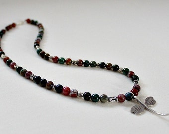 Bloodstone Necklace, Dark Green Semi Precious Stone, Dragonfly Necklace, Christmas Gift For Wife, March Birthstone, Retirement Gift Woman