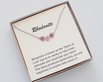 Rhodonite Heart Necklace: Silk Corded, Valentine Gift