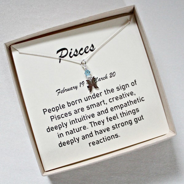 Pisces Necklace Silver, Pisces March Pendant, Sweet 16 Gift For Girls, Pisces Jewelry For Women, 50th Birthday Gift, Gift For Teen Girl