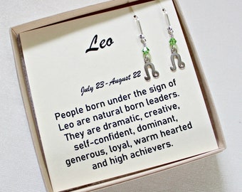 Zodiac Earrings Silver Leo, Peridot Earrings, August Birthstone Gift Jewelry, Zodiac Charm Earrings, Leo Gift For Daughter, Teen Gift
