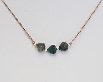 Bloodstone Necklace Small, Unique Valentine Gift,March Birth Month Jewelry,Birthday Gift For Friends,Three Heart Necklace,Bloodstone Jewelry