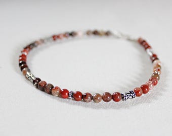 Mohn Jaspis Sterlingsilber Fußkettchen, roter Stein, rote Blume Jaspis Fußkettchen, kleine Perlen Fußkettchen, Weihnachtsgeschenk für sie, Teen Geschenk
