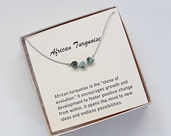 African Turquoise Stone Heart Necklace, Valentine Jewelry For Her