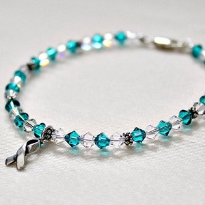 PTSD, Ovarian Cancer, Cervical Cancer, Awareness, Silver Awareness Ribbon Bracelet, Teal, Birthday Gift, For Cancer Survivor, Bracelet