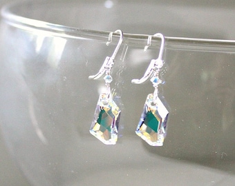 Clear Crystal Swarovski Earrings,15th Anniversary Gift For Wife, Christmas Gift,Wedding Jewelry,Bridal Earrings,50th Birthday Gift For Women