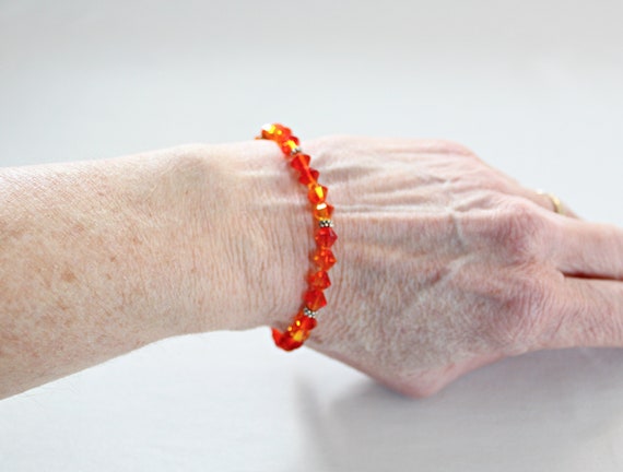 Orange Crystal Bracelet, Orange Bridesmaid Jewelry, Bright Orange
