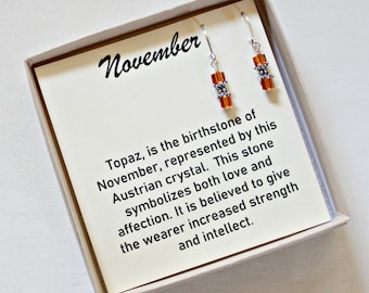 November Birthstone Earrings, Mom Birthday Gift, November Birthday Gift For Niece, Unique Gifts For Teen Girl, Topaz Crystal Earrings