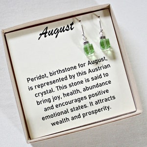 Peridot Swarovski Crystal Cube Earrings, August Birthstone Jewelry, Peridot Green Earrings, Birthday Jewelry, 50th Birthday Gift For Women