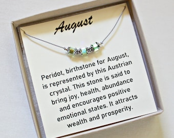 August Birthstone Necklace: Peridot Crystal Choker Necklace, Silk Cord